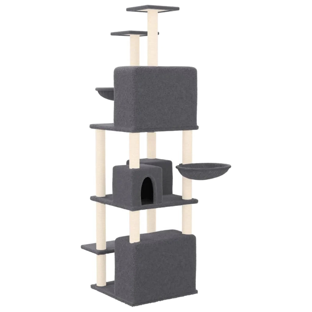 Tiragraffi per gatti Mobili per arrampicata su torre Tiragraffi piattaforma da arrampicata con tiragraffi in sisal scuro 180 cm grigio 02_0022689