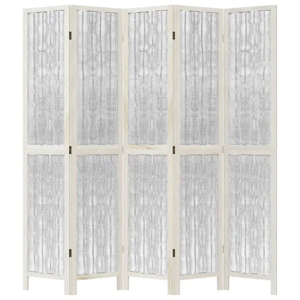 Divisorio Ambienti 5Pannelli Bianco Legno Massello di Paulownia 358679