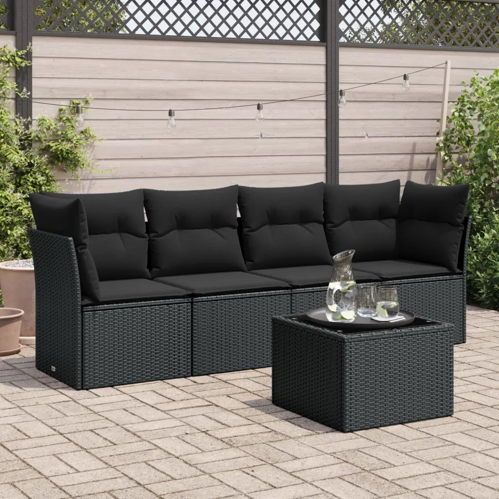 Set Divani da Giardino 5 pz | Set Salotto da Giardino con Cuscini in Polyrattan Nero