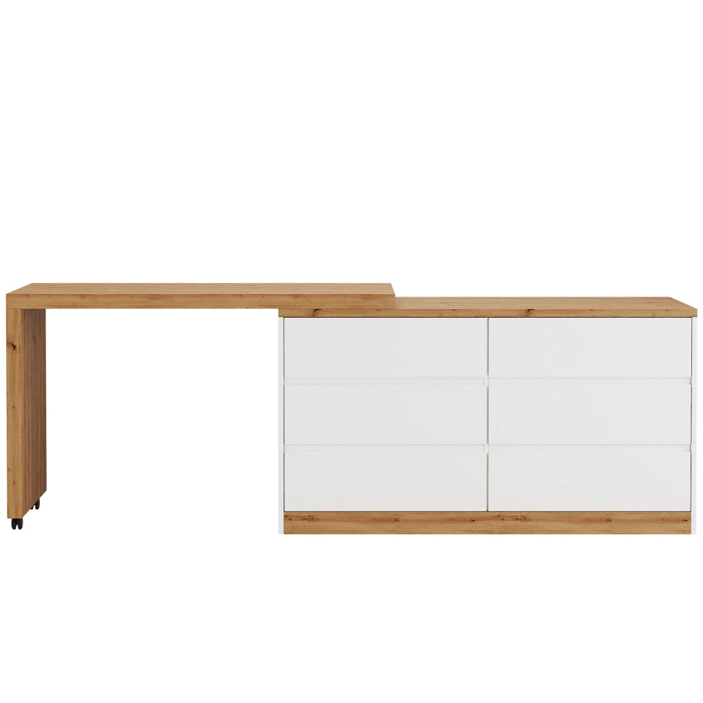 Scrivania con 6 cassetti e piano girevole - per studio - 120×50×78 cm - bianco rovere