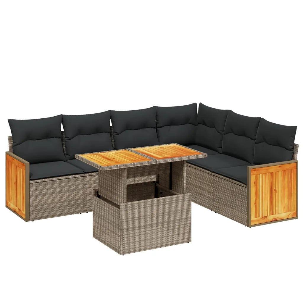 Set Divani da Giardino 7 pz con Cuscini Grigio in Polyrattan 3273979