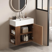 Armadietto da bagno con lavabo, ripiani laterali e chiusura ammortizzata, per bagno piccolo, marrone 69 × 52 × 32 cm