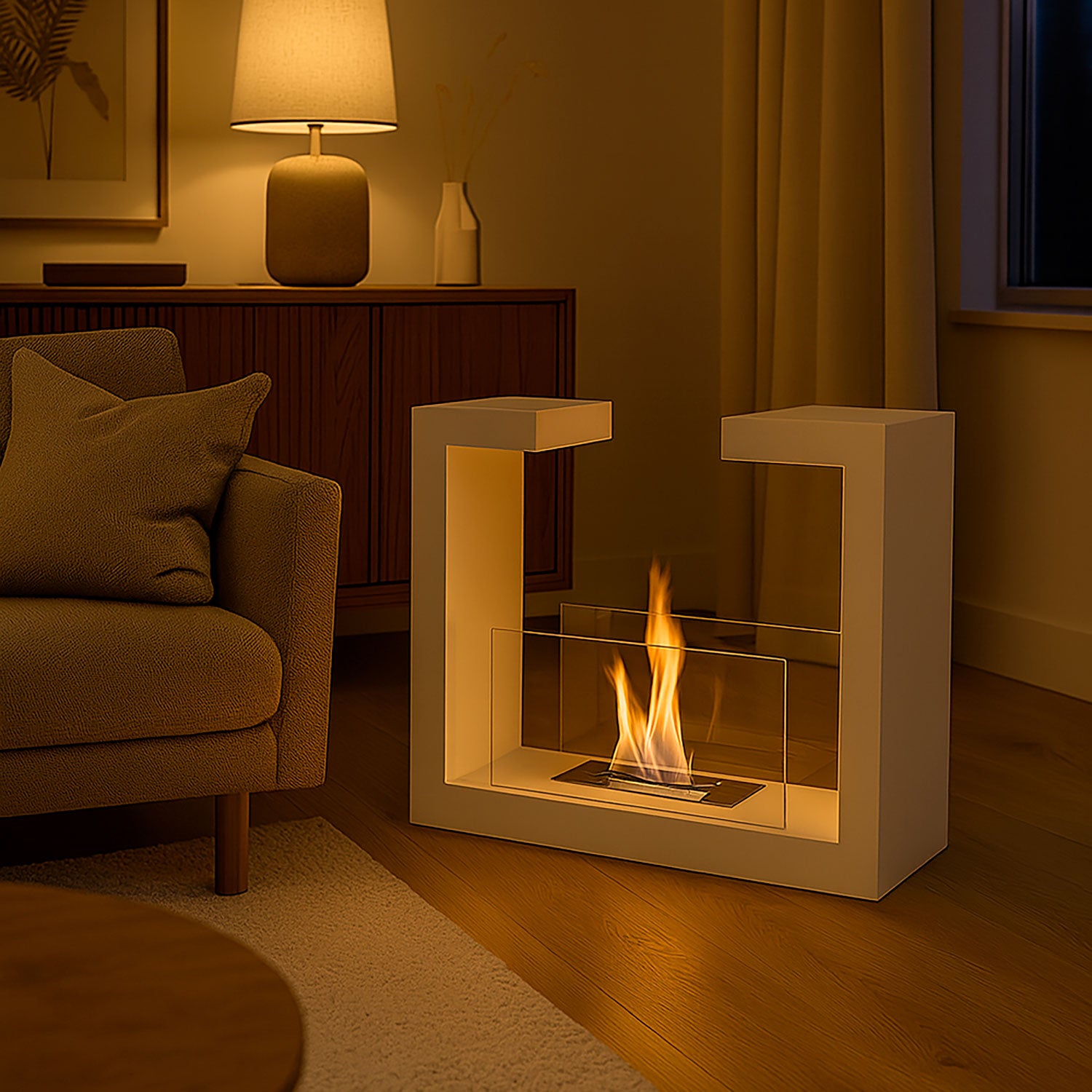 Camino a Bioetanolo da Terra Venus Free Standing Geometrico e Vetri Protettivi Serbatoio 850 ml in Acciaio Verniciato