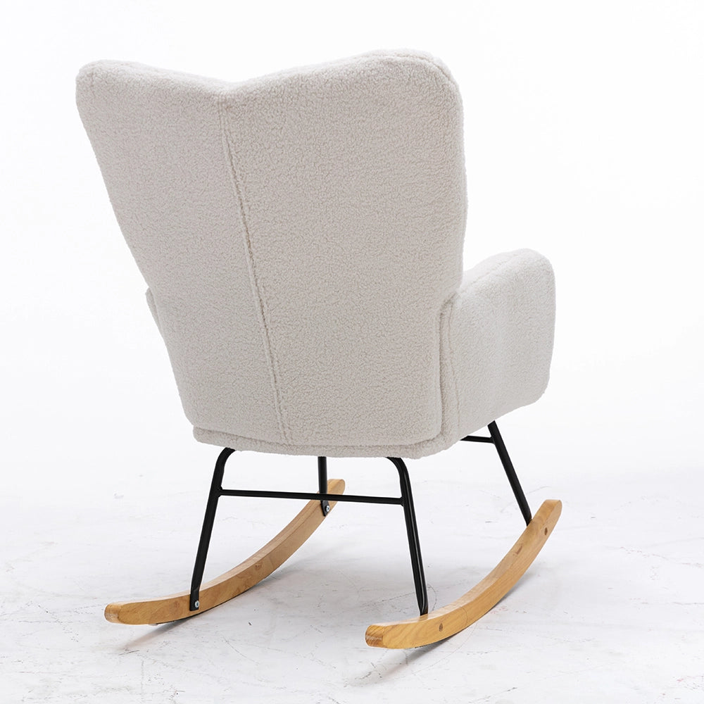 Poltrona a dondolo mid century in tessuto teddy - Xylo - Bianco - Rivestimento tuftato e seduta imbottita
