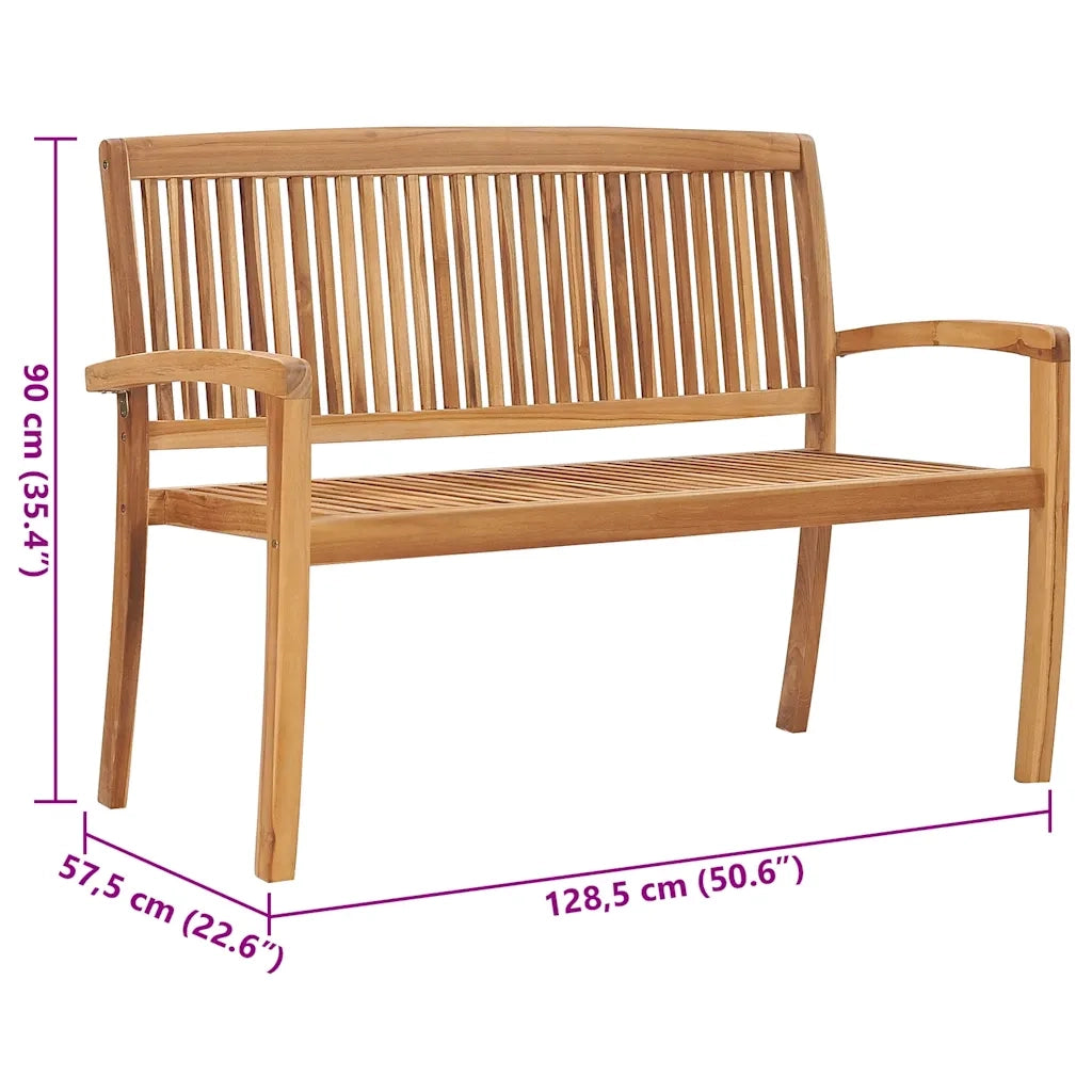 Panchina da Giardino Impilabile e Cuscino 128,5cm Teak Massello