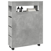 Mobile da Bagno Stretto con Ruote Grigio Cemento in Truciolato