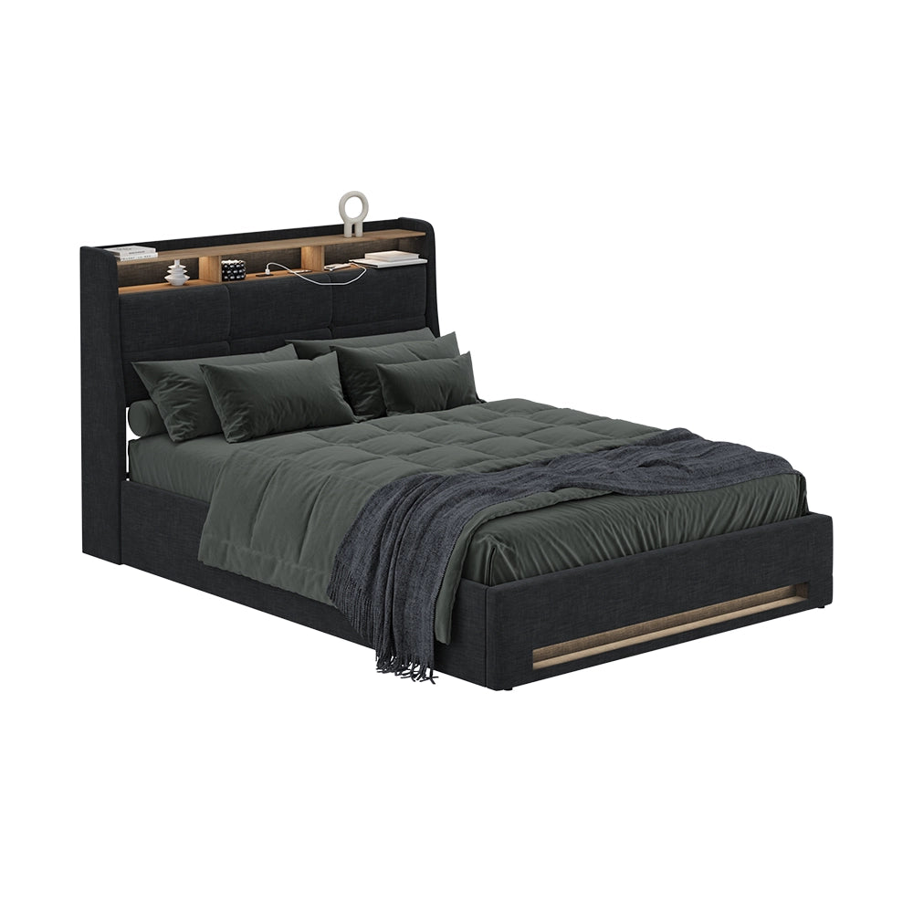 Vitalispa Letto imbottito Antracite/quercia con LED e connessione USB
