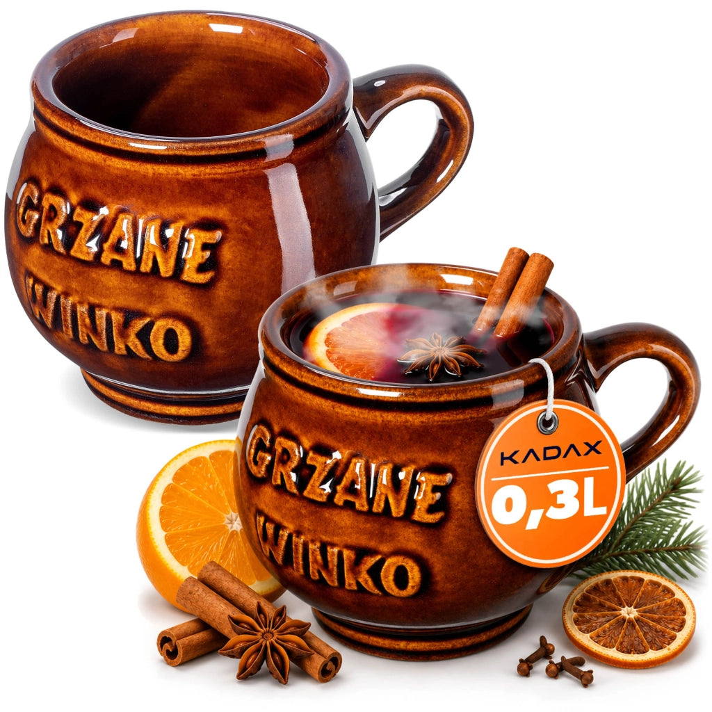 Set di 2 tazze da vin brulé KADAX da 300 ml con manico in gres.