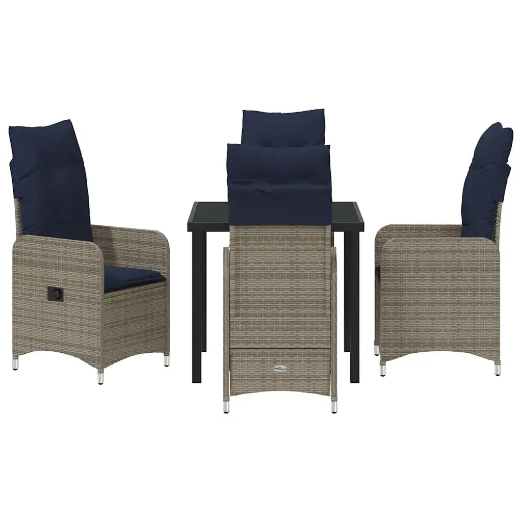 Set da Pranzo per Giardino con cuscino 5 pcs Nero polyrattan
