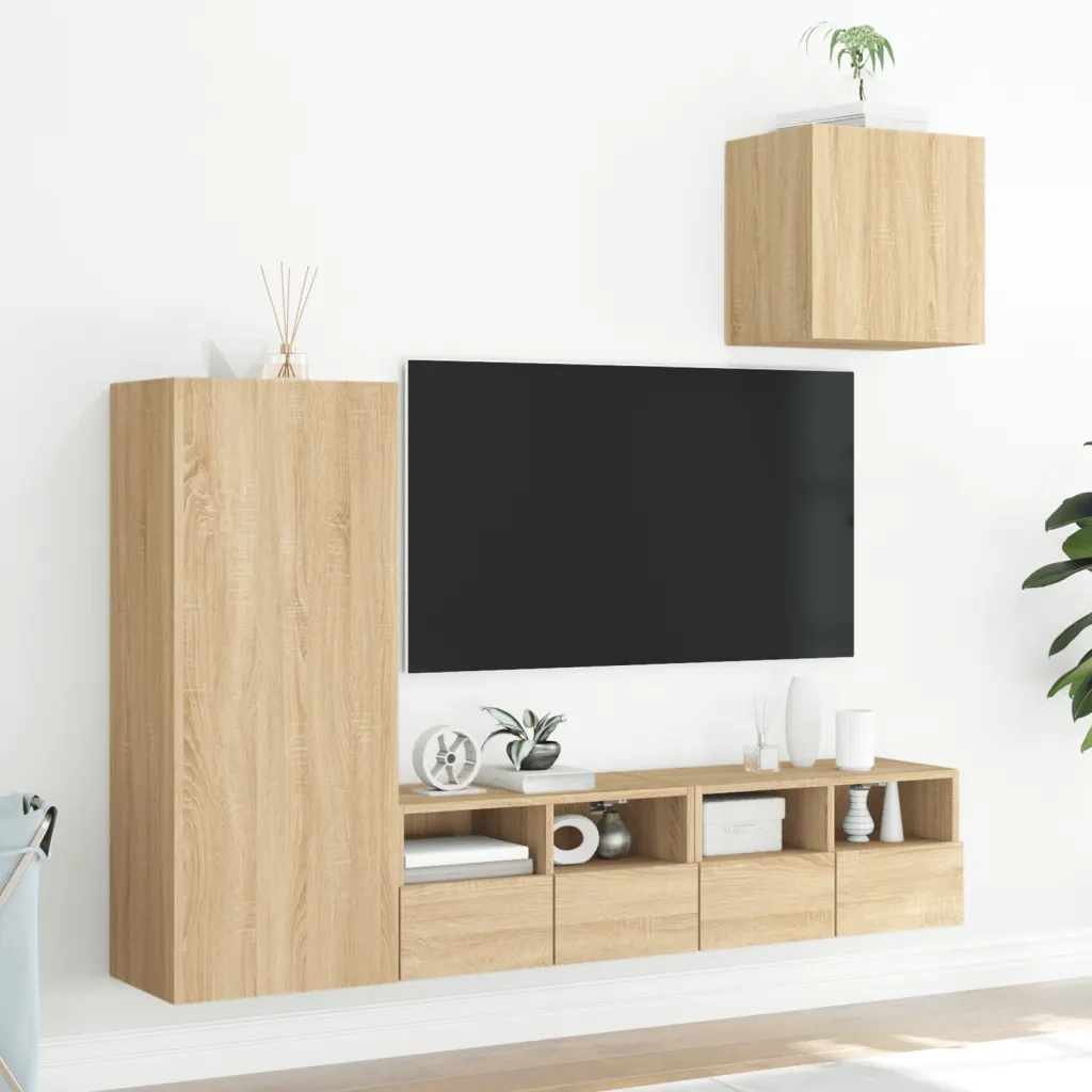 Mobili TV a Muro 4pz Rovere Sonoma in Legno Multistrato 3216502