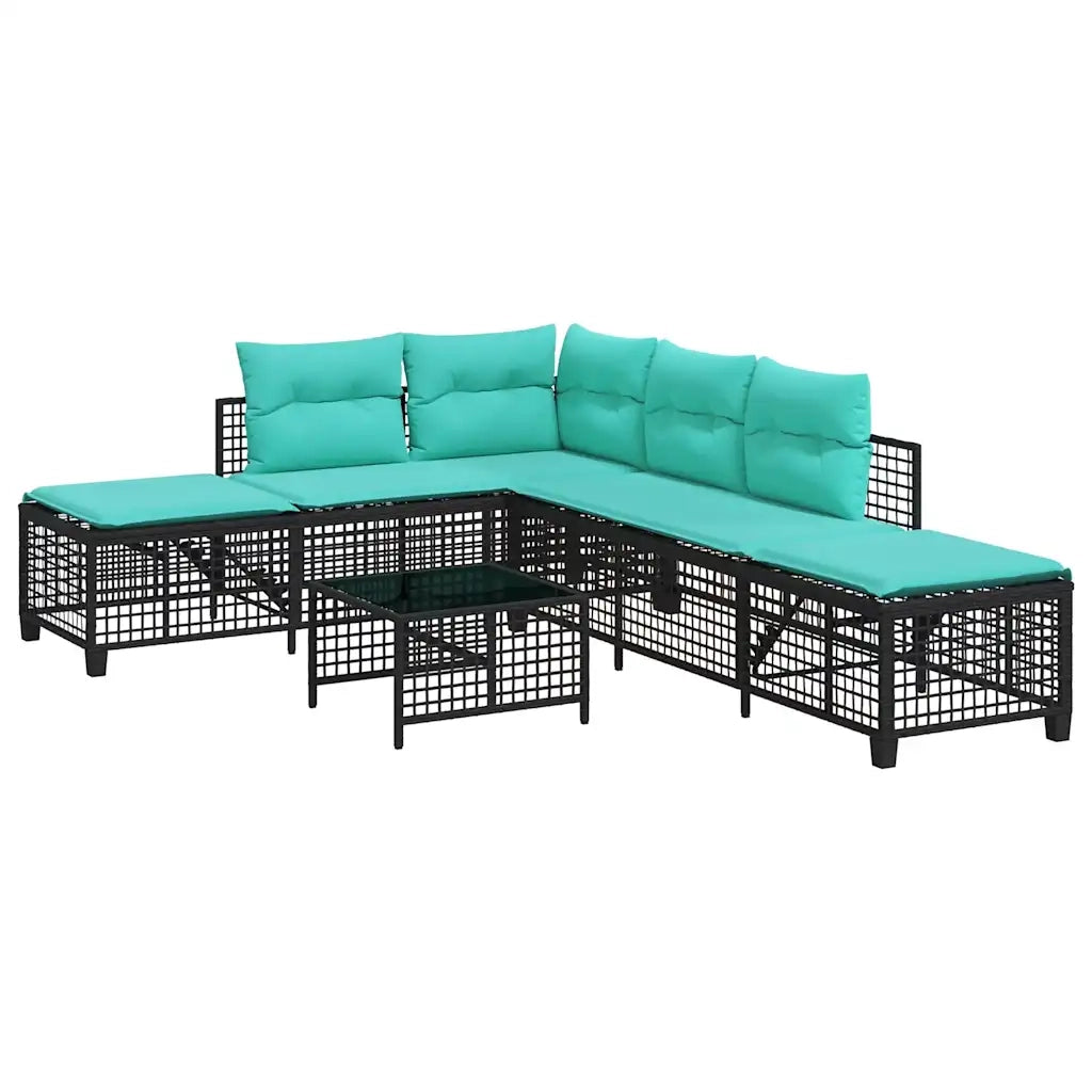 Set divano angolare da giardino a 3 pz con Cuscini in Polyrattan Nero 365452