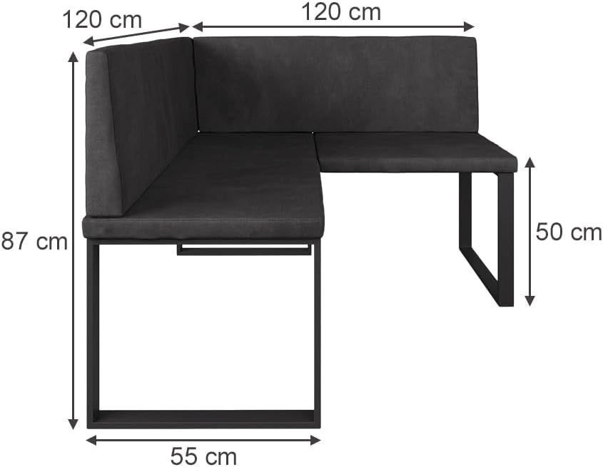 Vicco panca ad angolo Ravon, Antracite, 120 x 120 cm