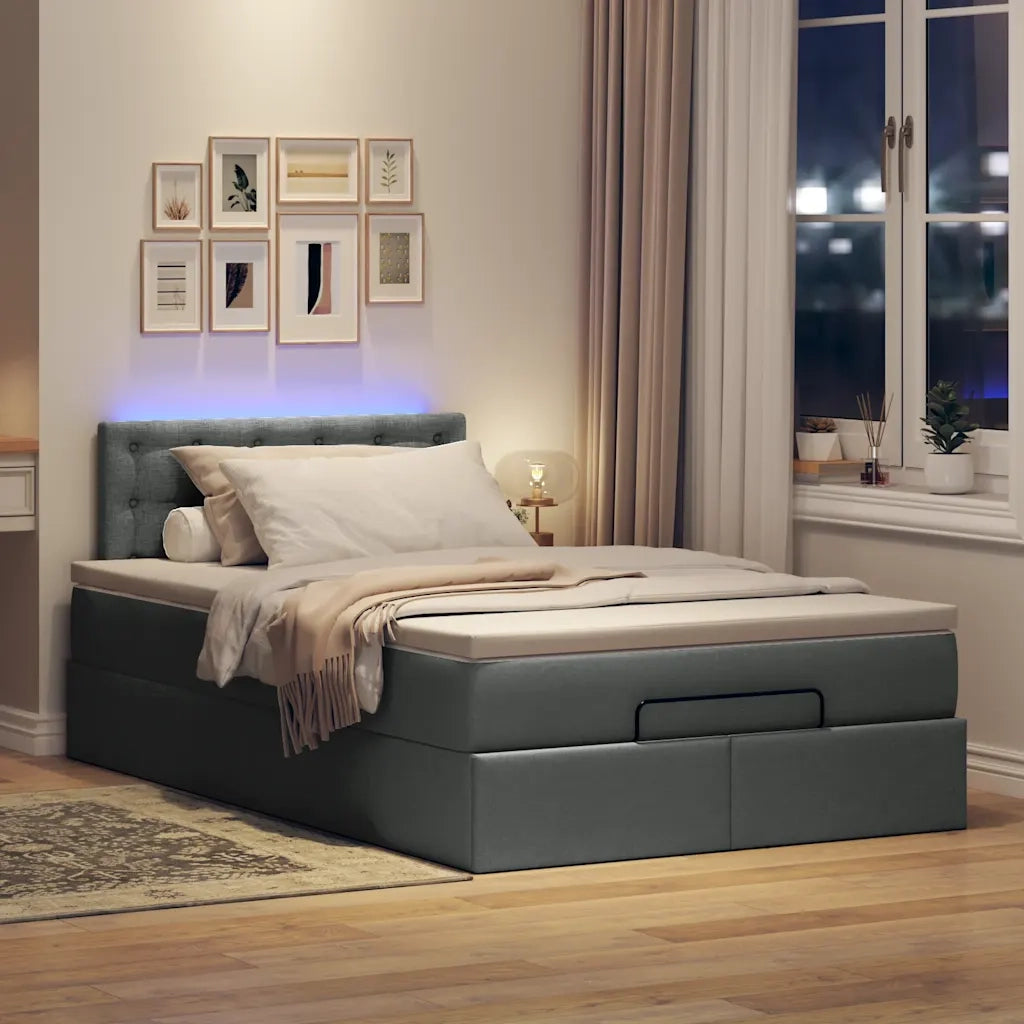 Pouf Letto con Materasso e LED Grigio Scuro 120x200 cm Tessuto