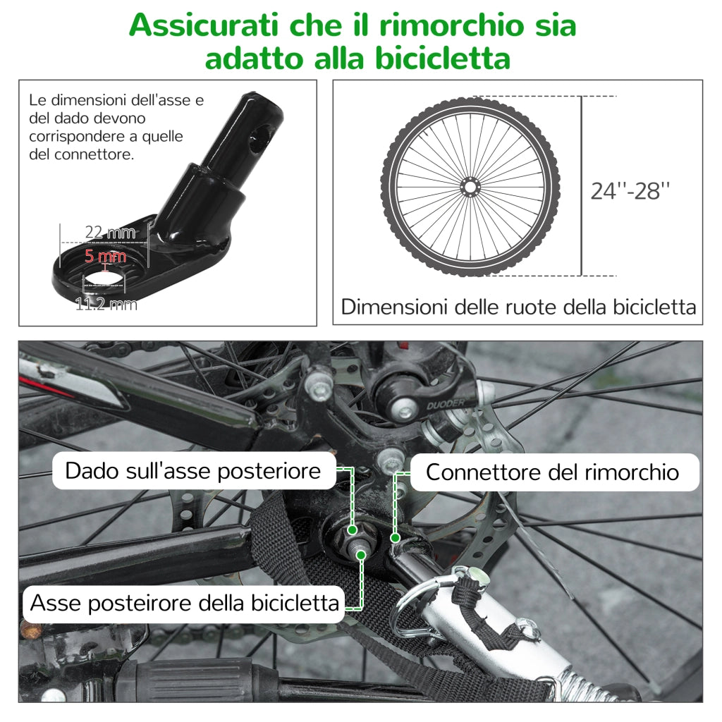 Carrello Bici e Passeggino 2 in 1 per Cani ¨C zephmum ¨C Verde, Acciaio, Tessuto Oxford