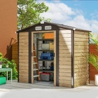 Capanno da giardino di area 2,36 m², in acciaio galvanizzato, facile da montare, 213x120x194cm Rovere