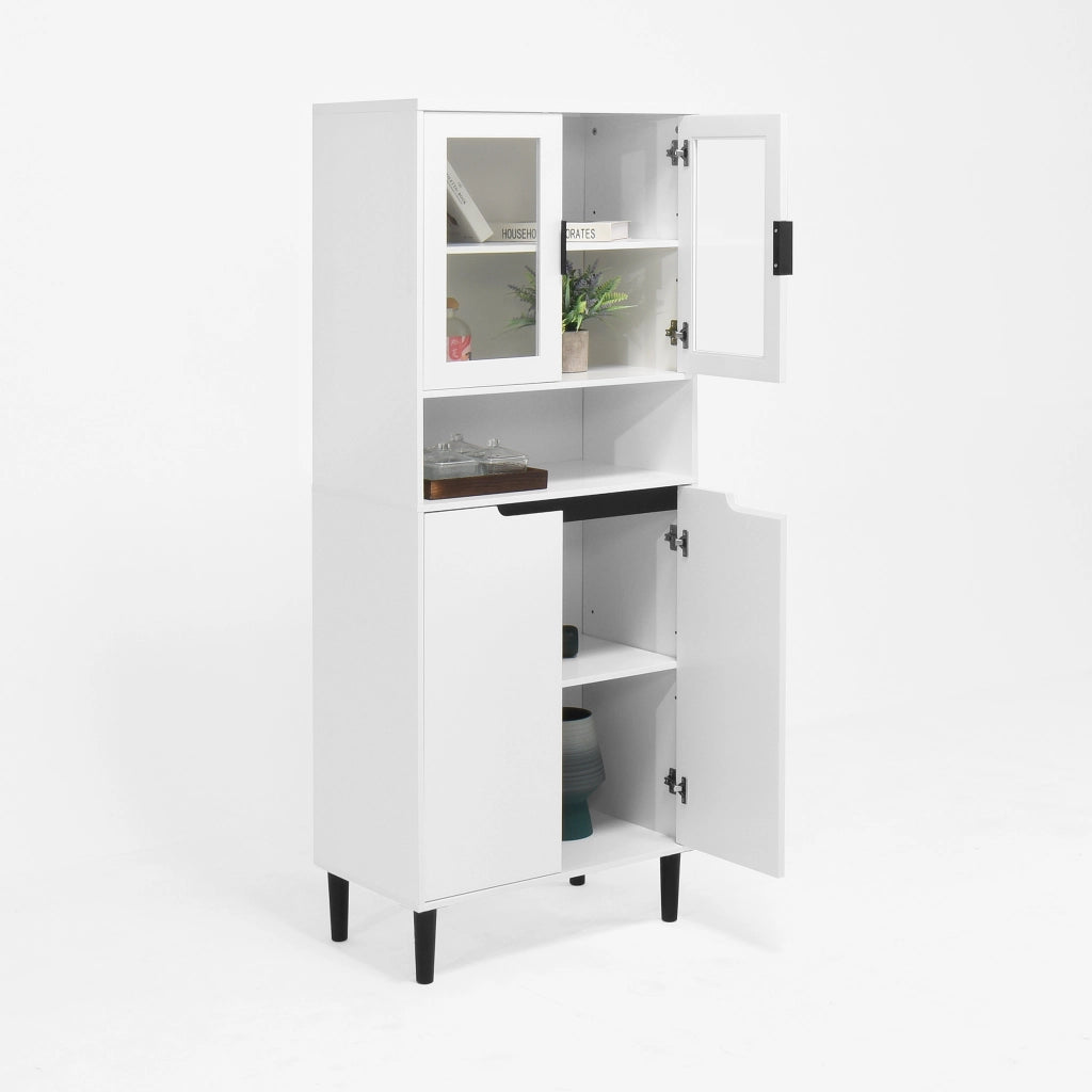 Libreria con 4 Ante; 2 Vani e Ripiano Regolabile; per Soggiorno Ufficio Bagno; in MDF; Bianco