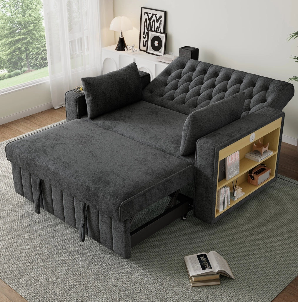 Divano letto 140x137x84 cm convertibile con schienale reclinabile in chenille grigio