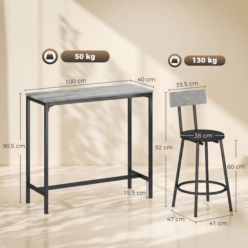 TAVOLO BAR Set da 3 pezzi 100x40x90,5 cm Grigio in legno ingegnerizzato