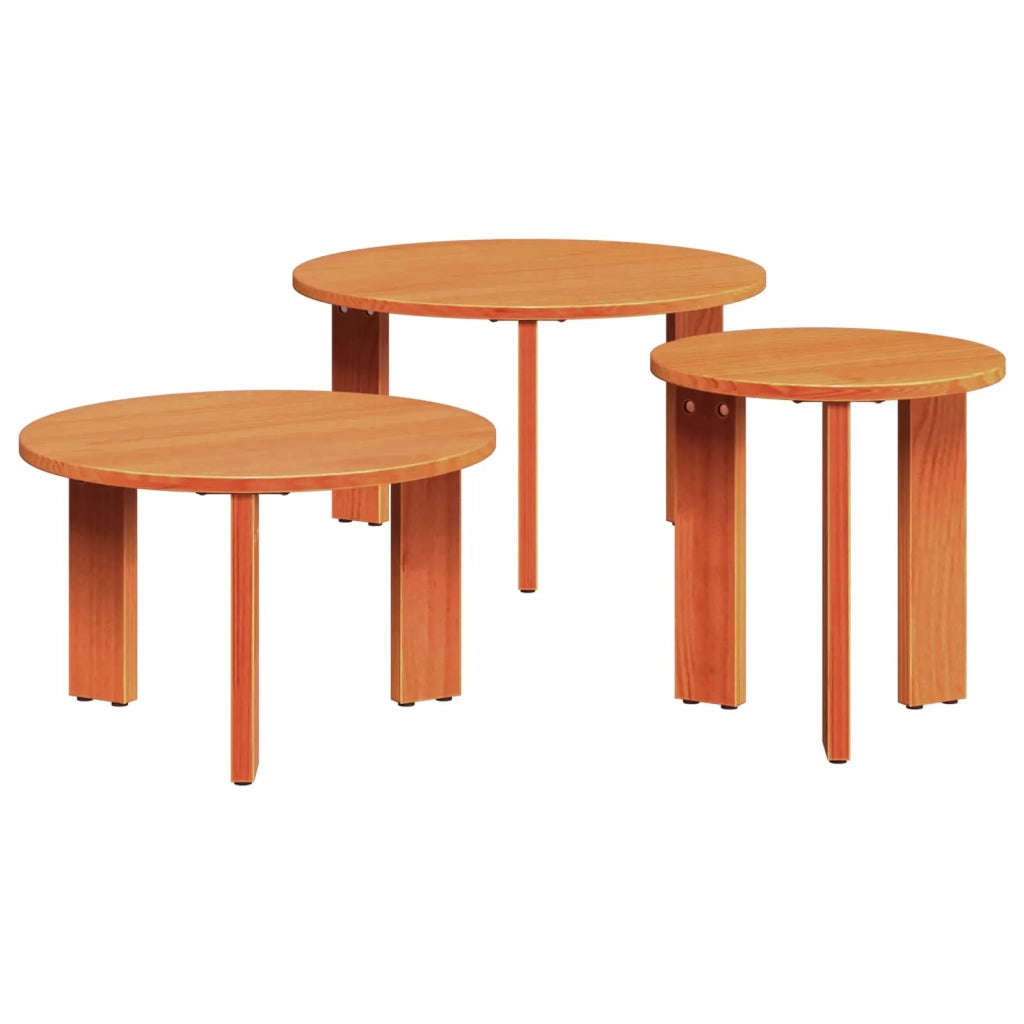 3 pz Tavolino da salotto | Tavolino da caff¨¨ | Tavolino da Soggiorno Marrone cerato Legno di pino massello