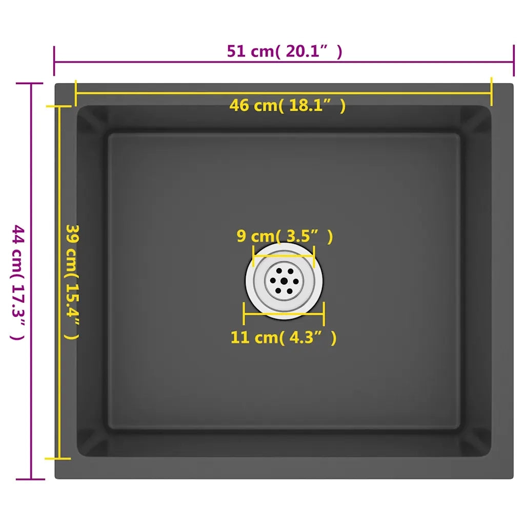 Lavello da Cucina Artigianale Nero in Acciaio Inox 51503