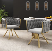 Set 6 sedie da pranzo girevoli 360° in velluto grigio e oro; con struttura in acciaio