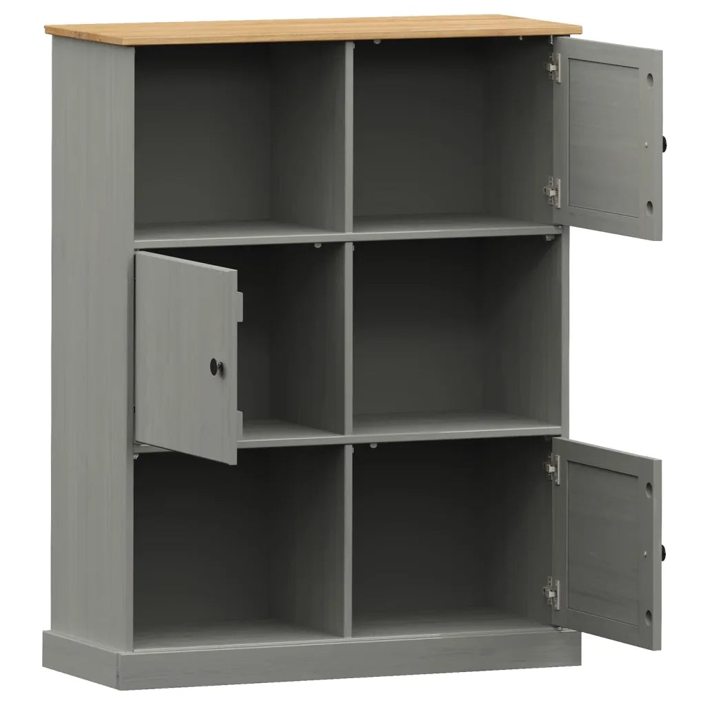 Libreria-Scaffale per Libri-Mobile di Stoccaggio VIGO 90x35x114,5 cm in Legno Massello di Pino Grigio