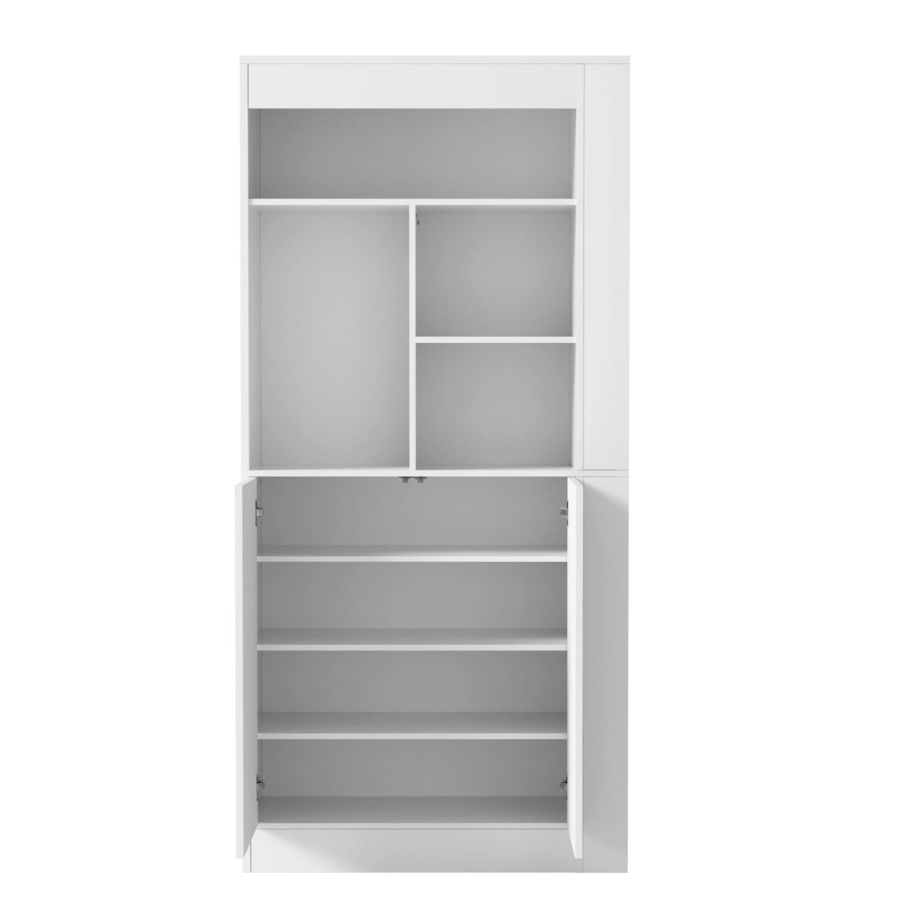 Mobile contenitore con ripiani aperti, 2 ante e ripiani regolabili, per soggiorno, bianco, 85 × 35 × 180 cm