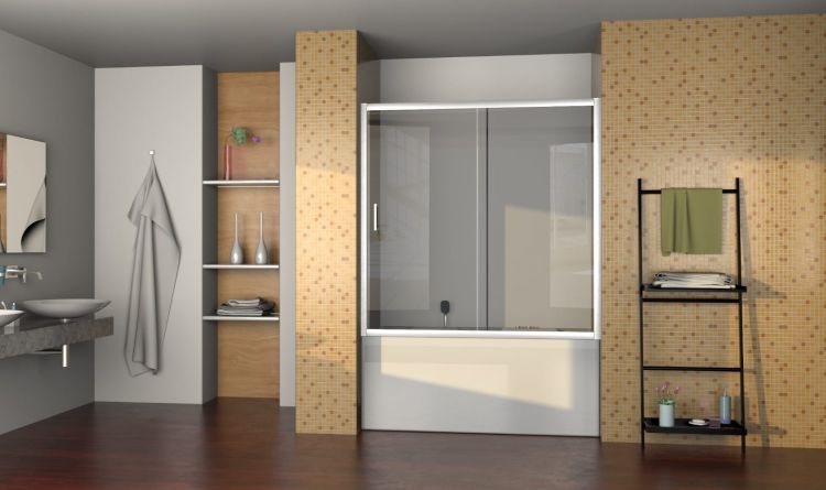 Box doccia per Vasca Sopravasca in vetro da 6 mm 1 lato apertura scorrevole trasparente - Misura: 135 x h150