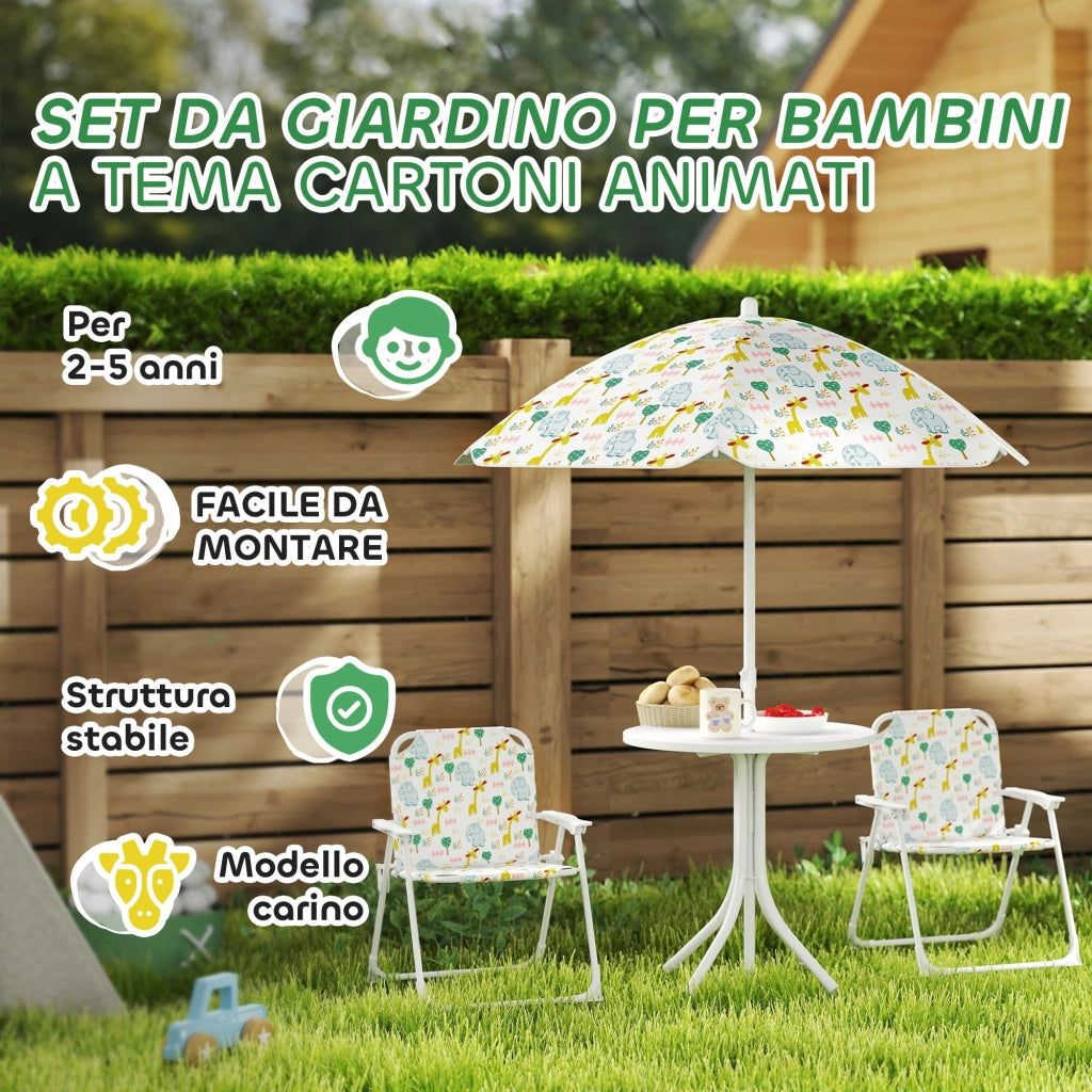 Set da Giardino per Bambini 2-5 Anni con Tavolino 2 Sedie e un Ombrellone Bianco