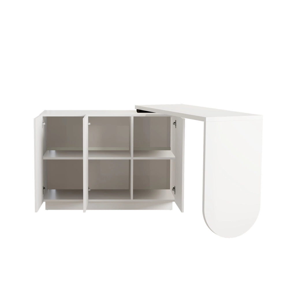 Scrivania 110x40x75 cm girevole e pieghevole; con contenitori; MDF bianco