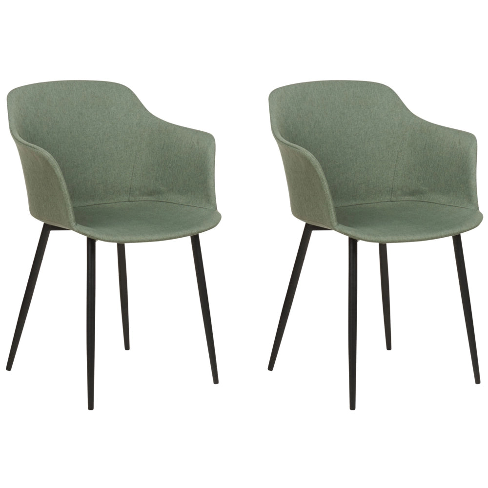 Set di 2 sedie da pranzo in tessuto verde scuro imbottito con gambe nere Stile retrò Mobili per il soggiorno