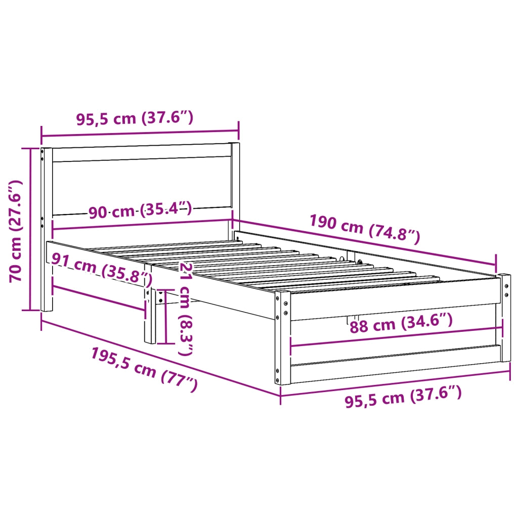 Struttura per Letto Bianca Legno 90 x 190 cm Struttura per Letto