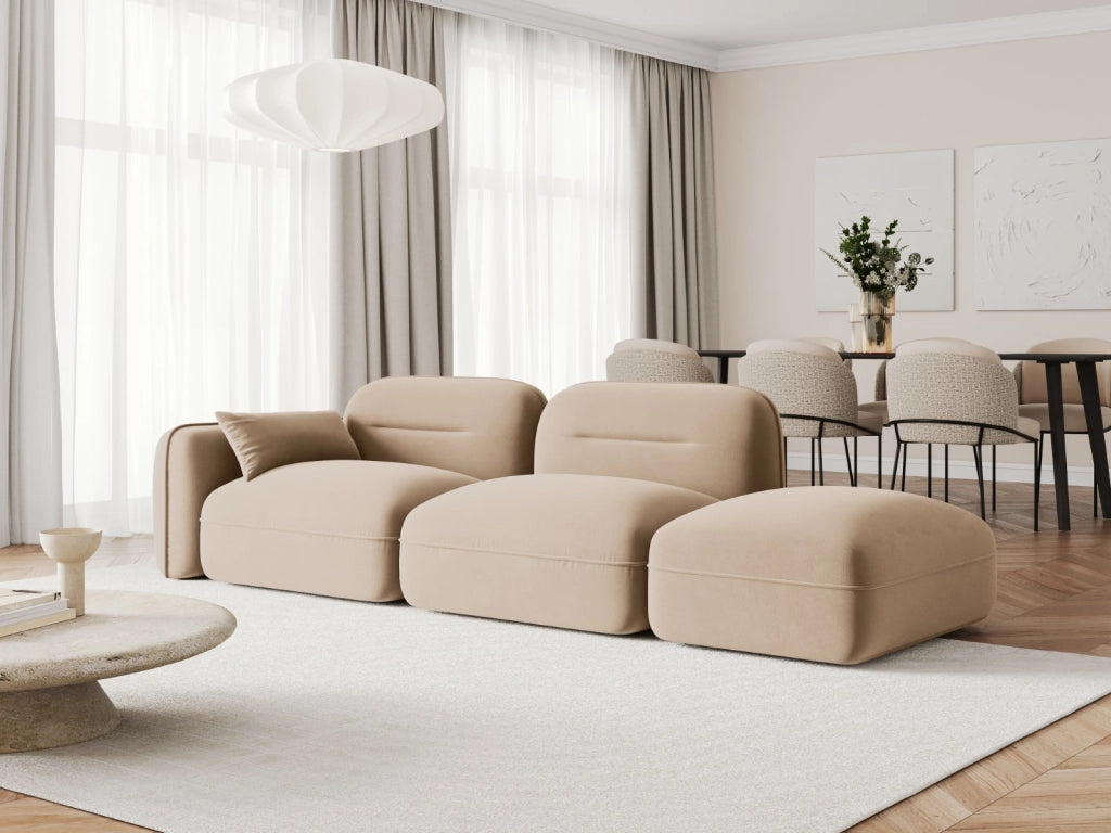 Cosmopolitan Design - Divano modulare destro "Sydney" 3 posti in velluto sabbia 