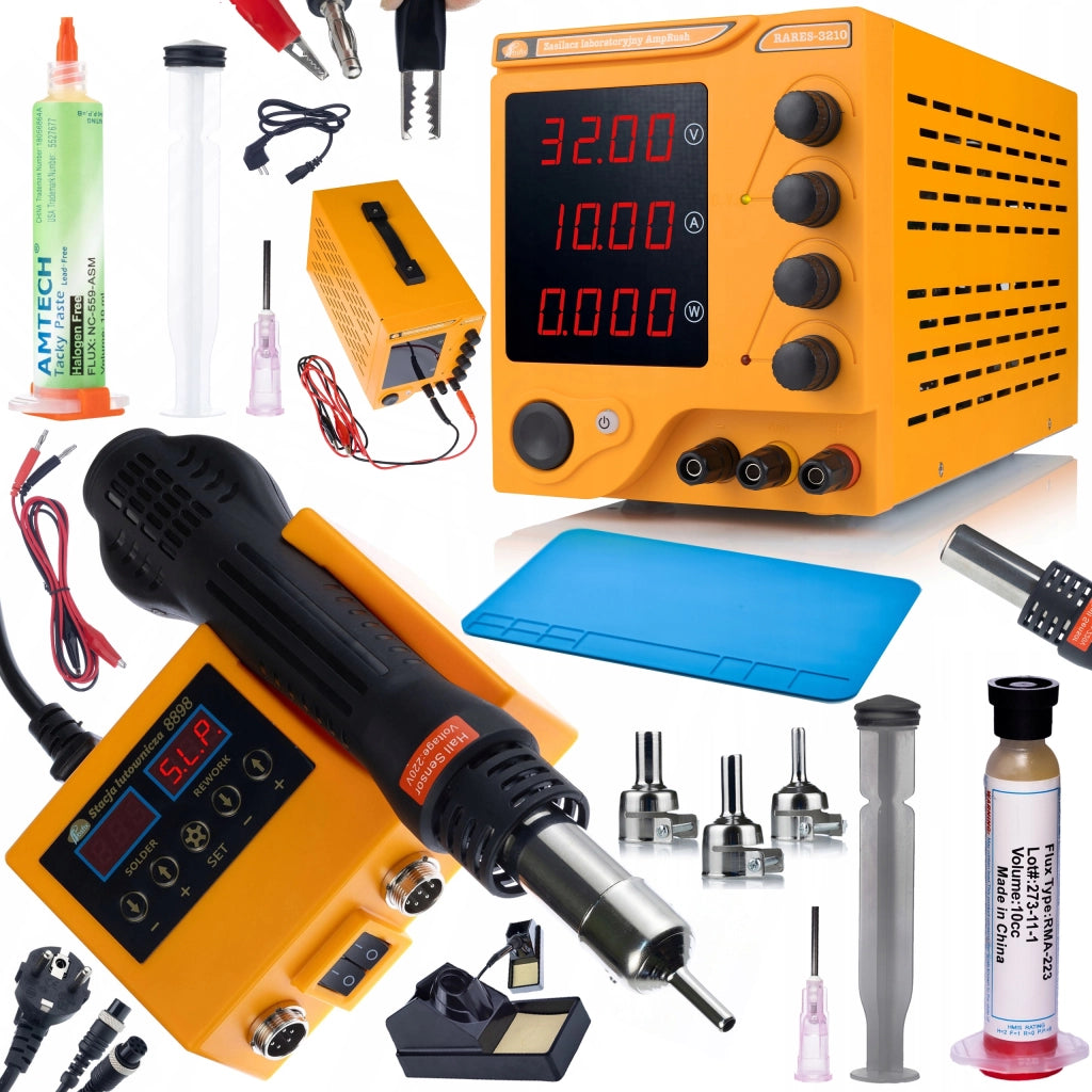 Zasilatore da Laboratorio AmpRush RARES-3210 32V 10A e Stazione Saldante 2in1 Orange Husky OH660 – Set Completo per