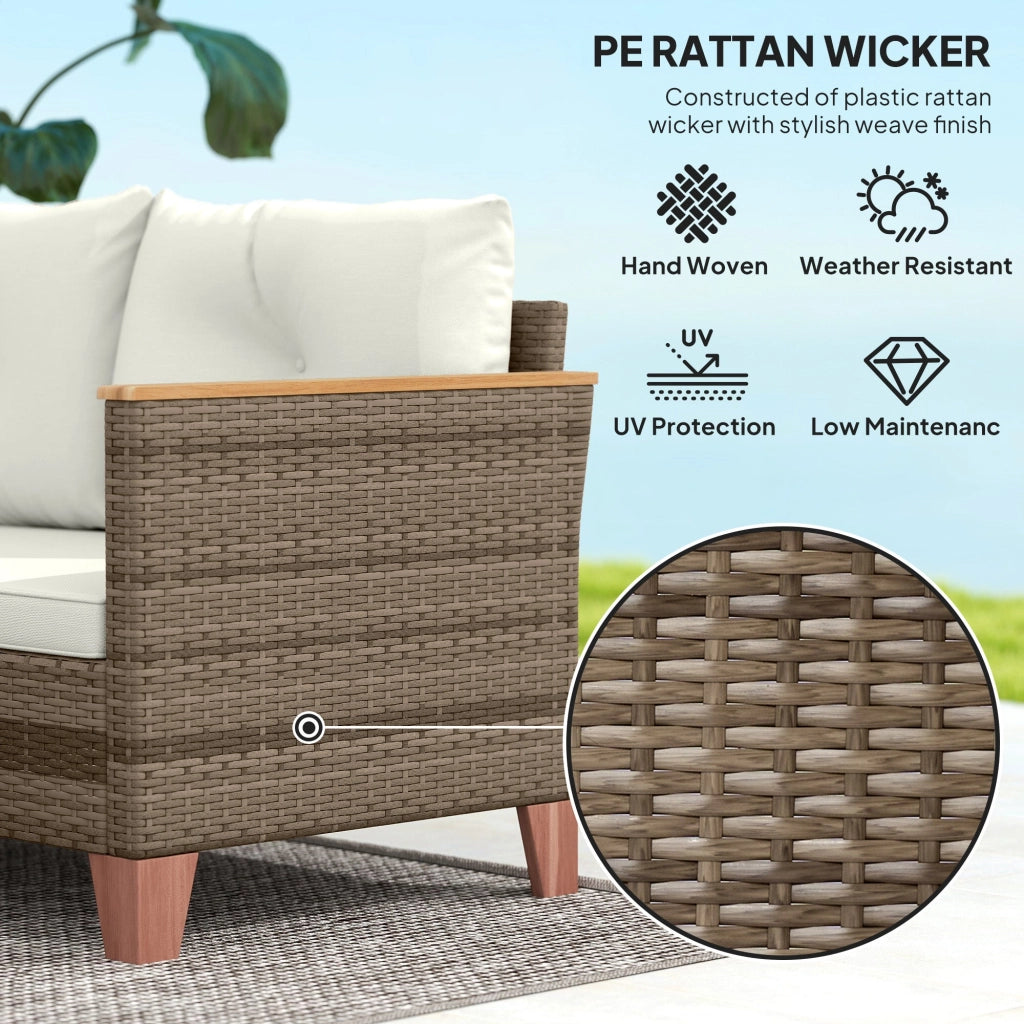 Set Salotto da Giardino Divano 2 Posti con Chaise Longue e Tavolino  in Rattan PE Crema