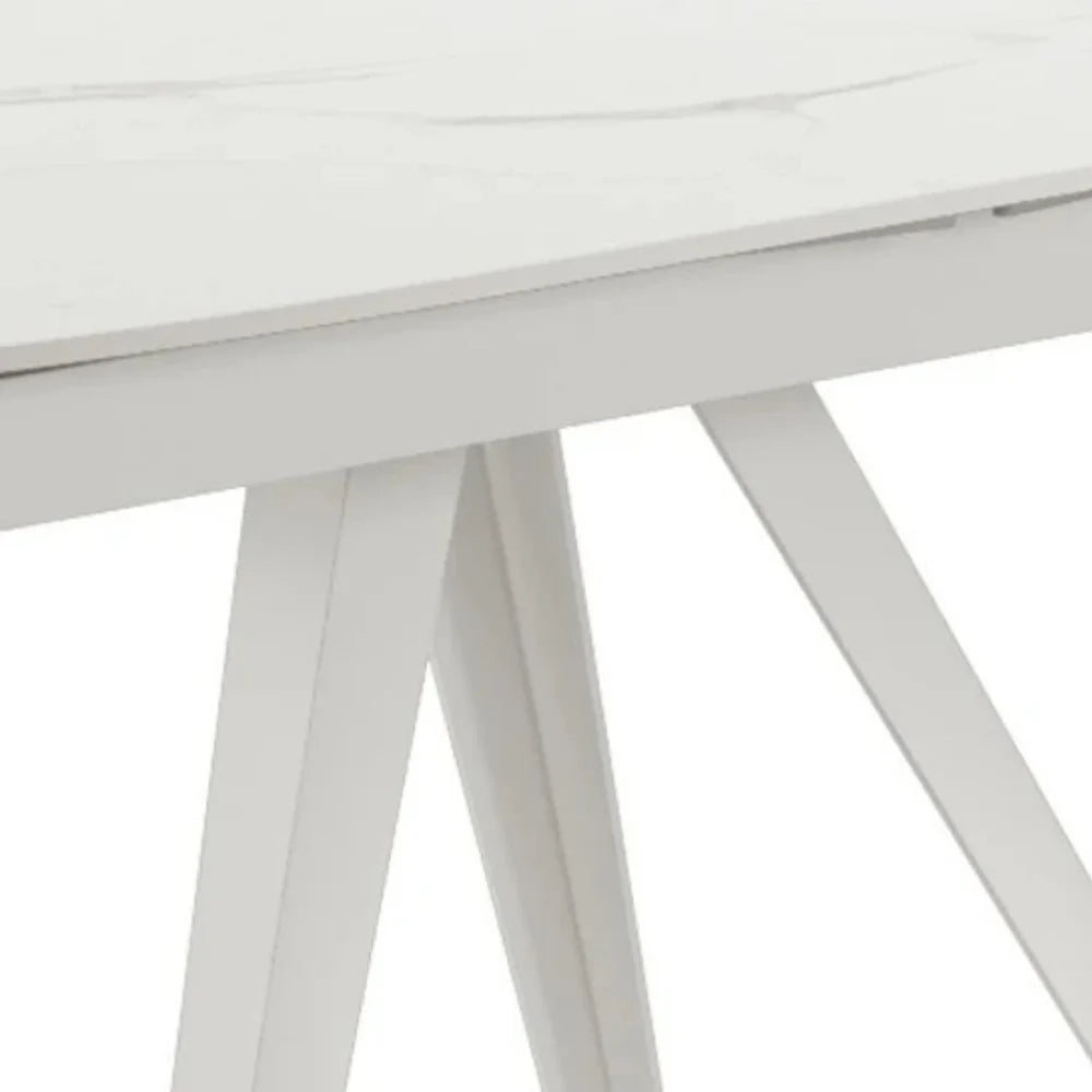 Tavolo da pranzo allungabile in ceramica effetto marmo bianco Spin 140-200x90 cm fino a 8 posti | Duzzle