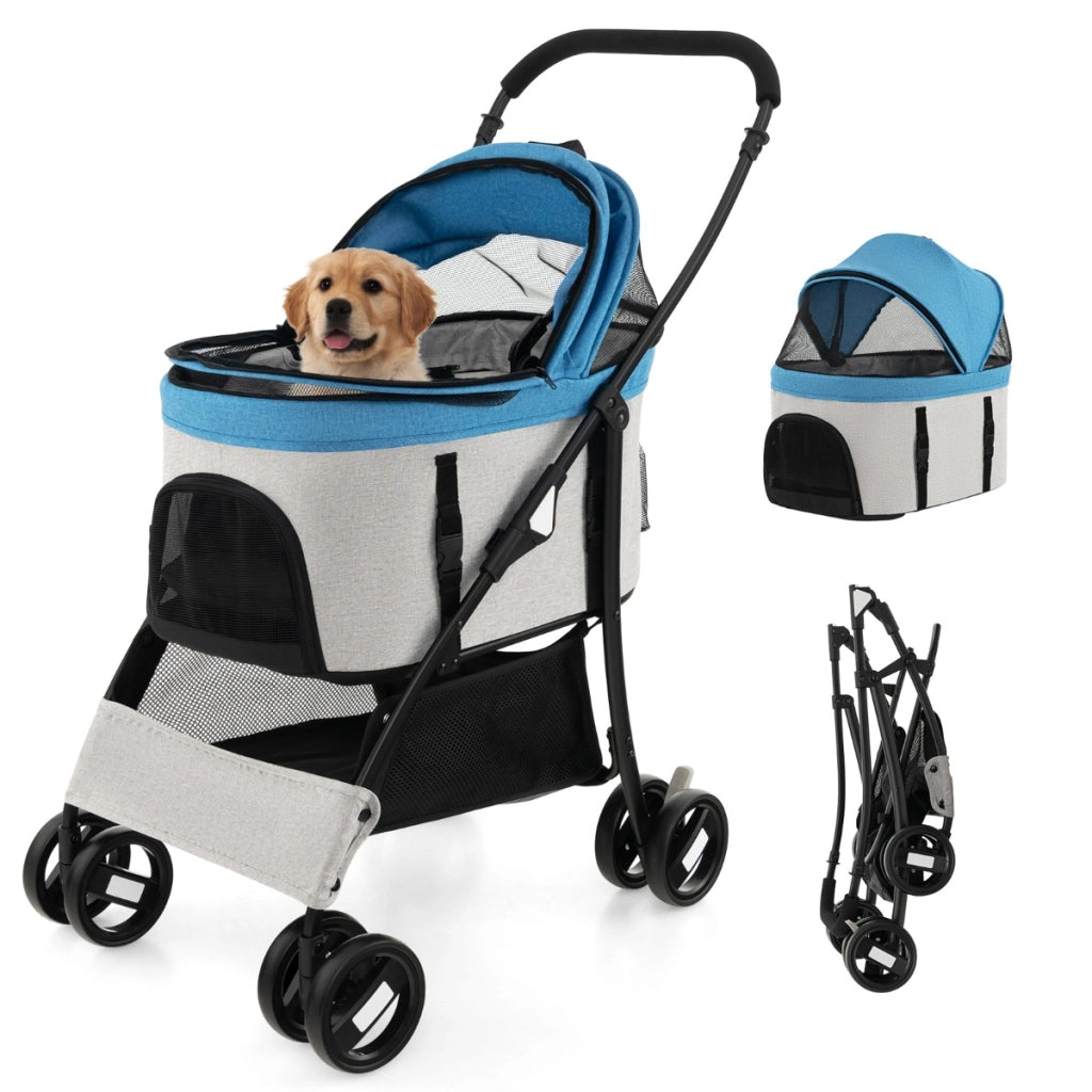 Passeggino trasportino e seggiolino per animali con tettuccio regolabile, Passeggino pieghevole per cani e gatti Blu-Giochi e accessori per cani