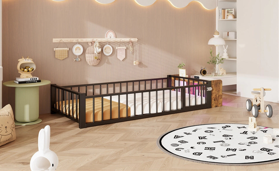 Letto singolo per bambini 90x200 cm con LED e vano, nero