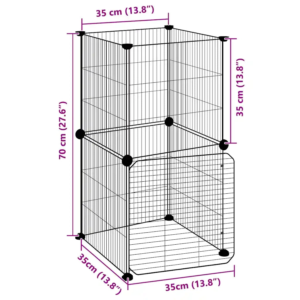 Gabbia per Animali 8 Pannelli con Porta Nero 35x35 cm Acciaio 3114035