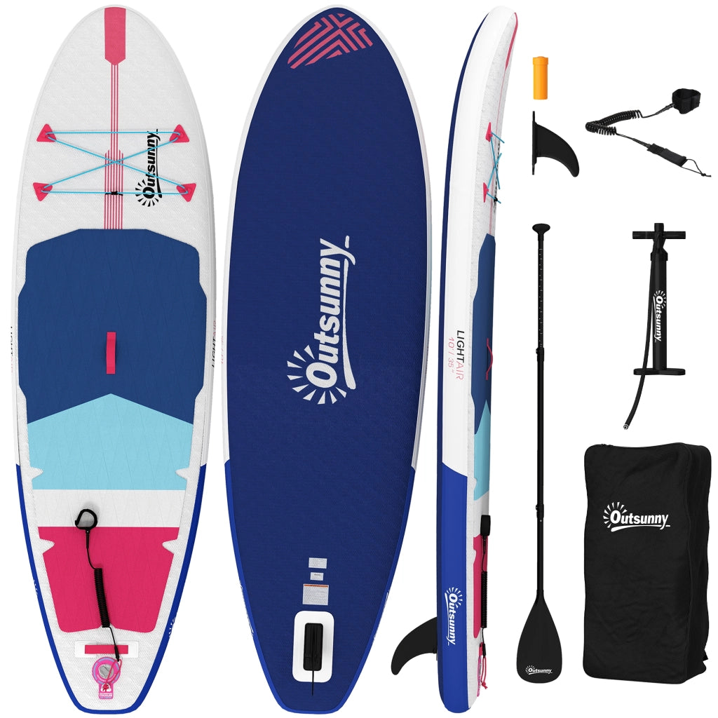 Sup Gonfiabile con Pagaia Regolabile e Accessori, in Plastica ed EVA, 305x89x15 cm, Blu Rosso Rosa