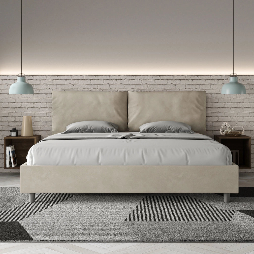 BS COM Letto matrimoniale king size con rete imbottito 190x190 microfibra sabbia Large