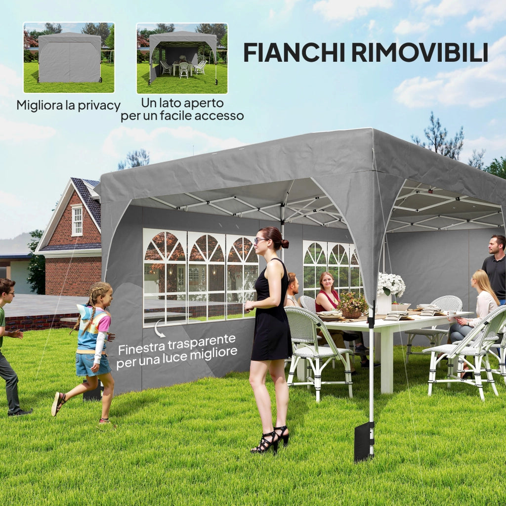 Gazebo Pieghevole 3x6 m con Pareti e Altezza Regolabile, Protezione UV 50+, Grigio Chiaro