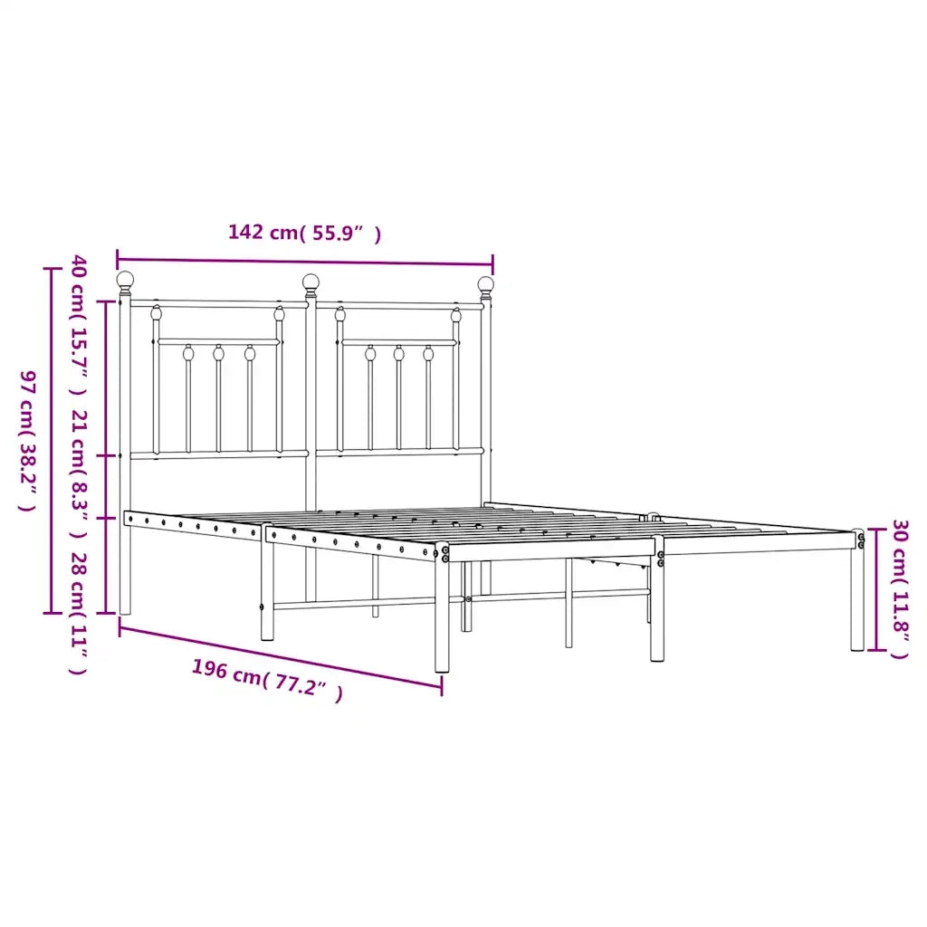 Letto matrimoniale | Letto per adulti | Giroletto con Testiera Metallo Bianco 135x190 cm