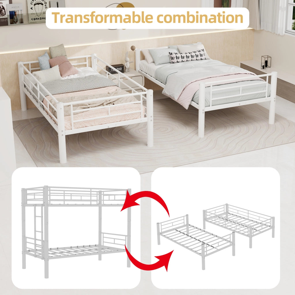 Letto a castello in metallo con scala e parapetti, 90x190 cm
