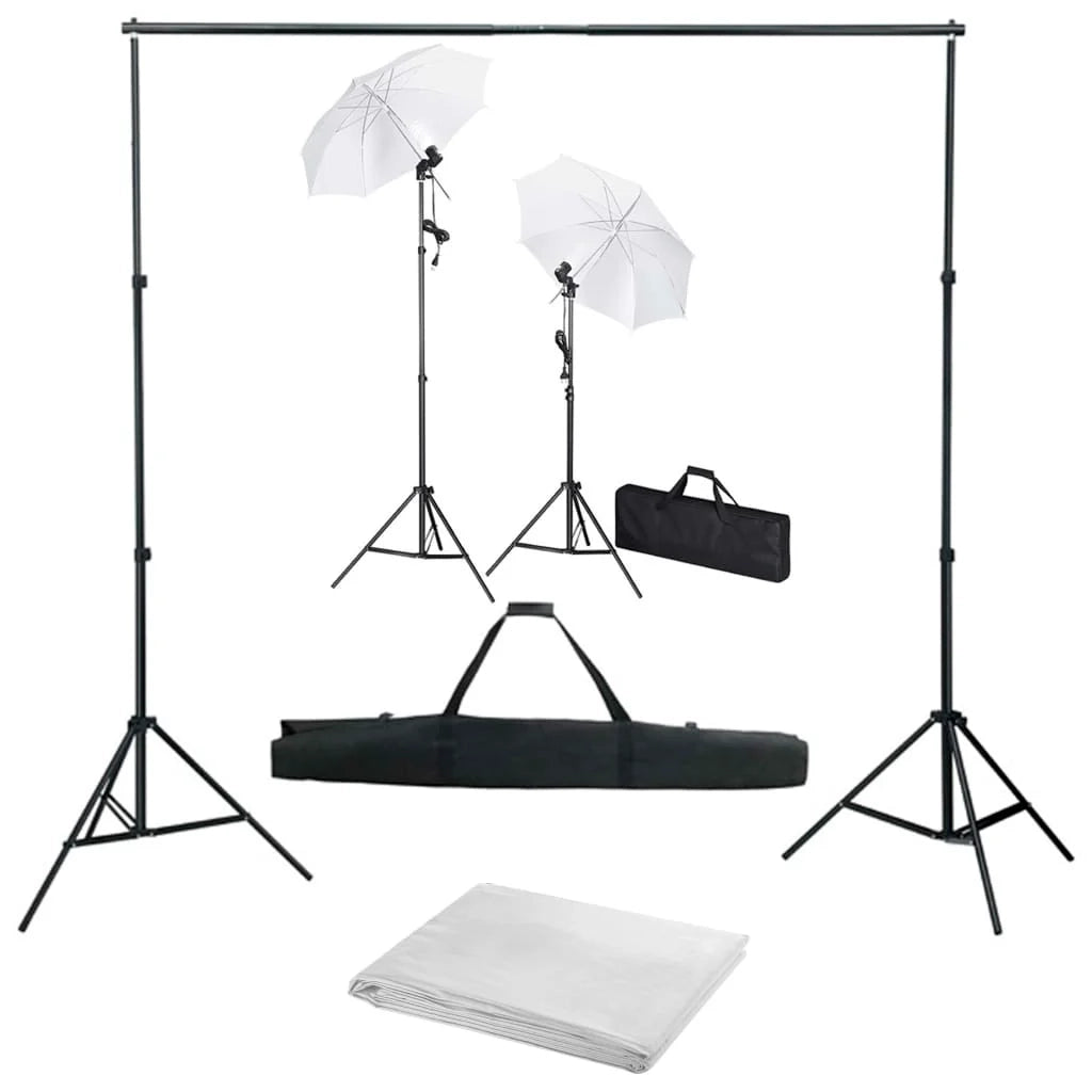 Kit professionale per studio fotografico con fondale bianco luci e ombrelli 02_0001491