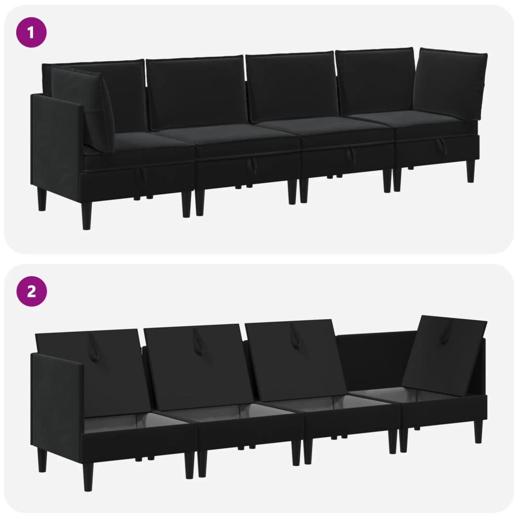 Set di mobili per il soggiorno con cuscino 4 pcs Nero Velluto