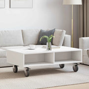 Tavolino con Ruote Bianco 90 x 50 x 30 cm Legno multistrato