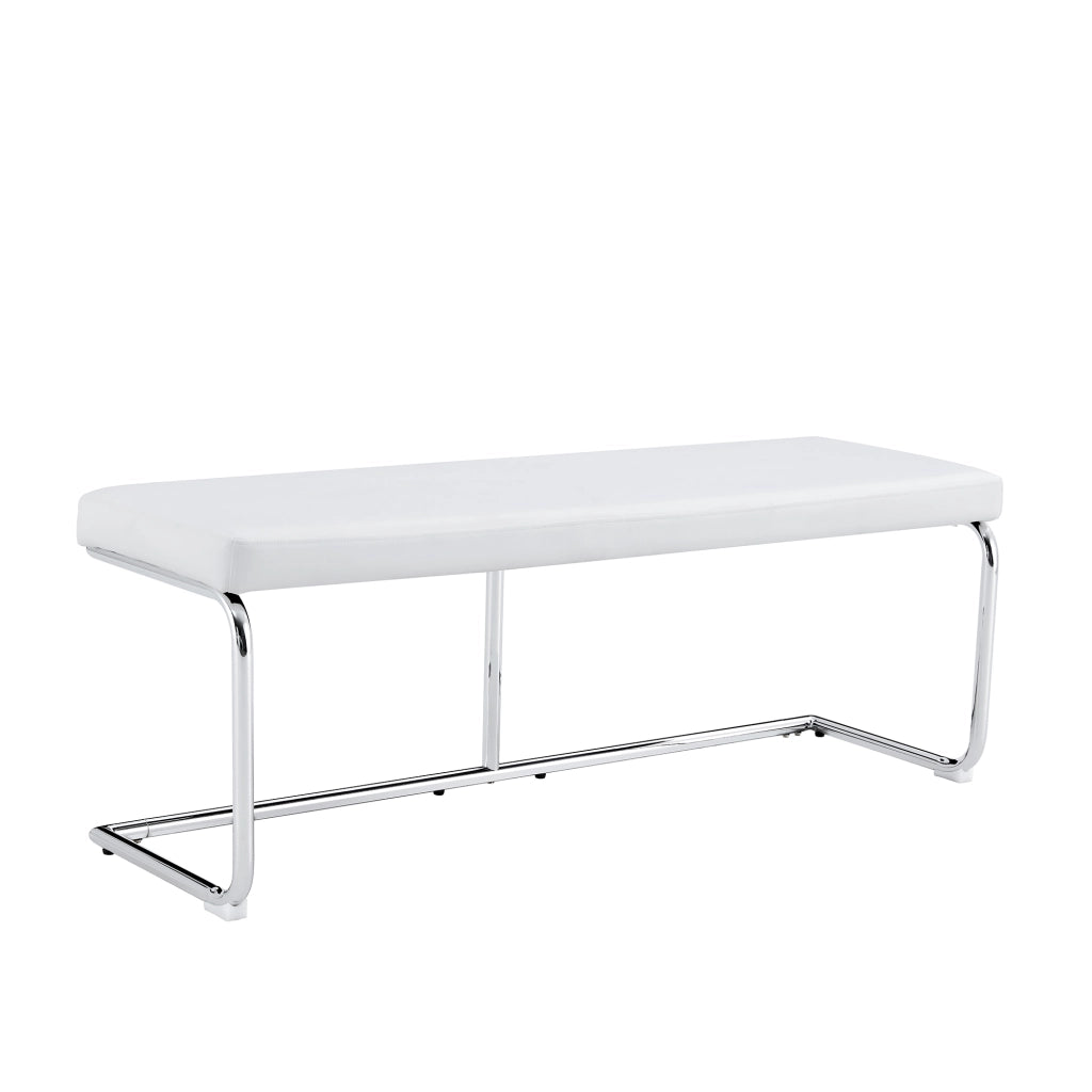 Panca Imbottita ¨C MINIMAL ¨C Ecopelle Bianca, Struttura Cromata, 130 cm