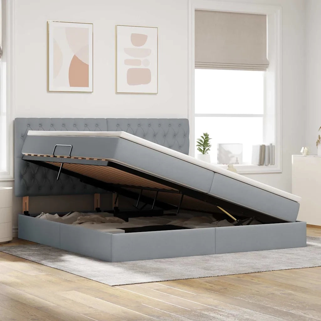 Letto con contenitore e LED con led Grigio chiaro 200 x 200 cm