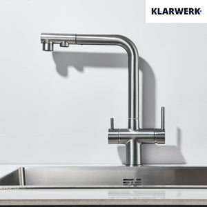 Felix | miscelatore estraibile 3 vie premium grigio titanio opaco | rubinetto da cucina a osmosi in acciaio inox| 360 gradi rotabile filtro 3 attacchi